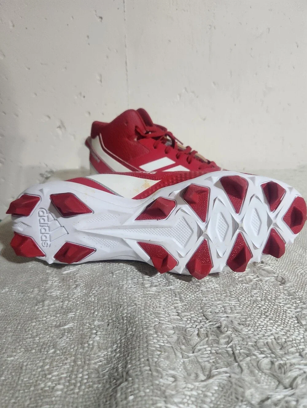 adidas Mens Red Athletic High-Top Sneakers with White Stripes